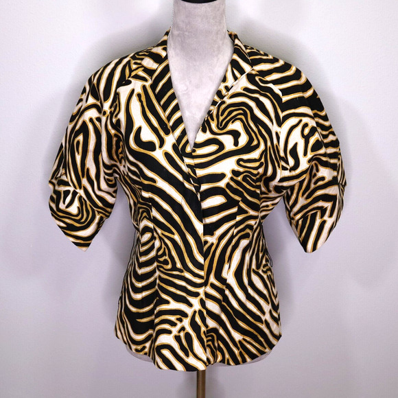 Metro Style Jacket Womens 6 Animal Print Linen Cotton Blend Snaps Lined Vintage - Picture 1 of 14